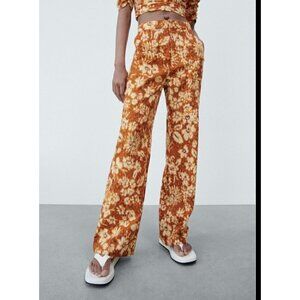 NEW Zara wide leg LINEN Pants XSMALL burnt orange Bohemian